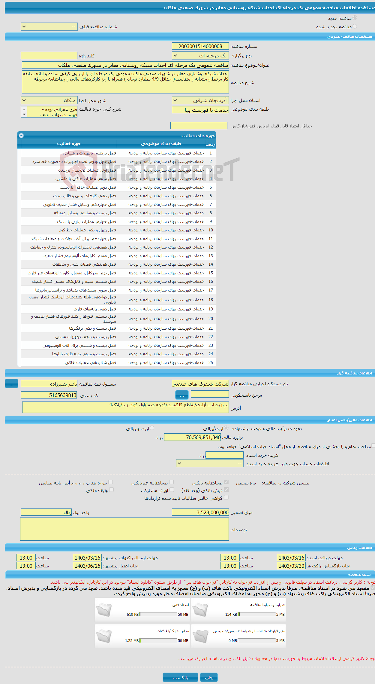 تصویر کوچک آگهی مناقصه عمومی یک مرحله ای احداث شبکه روشنایی معابر در شهرک صنعتی ملکان