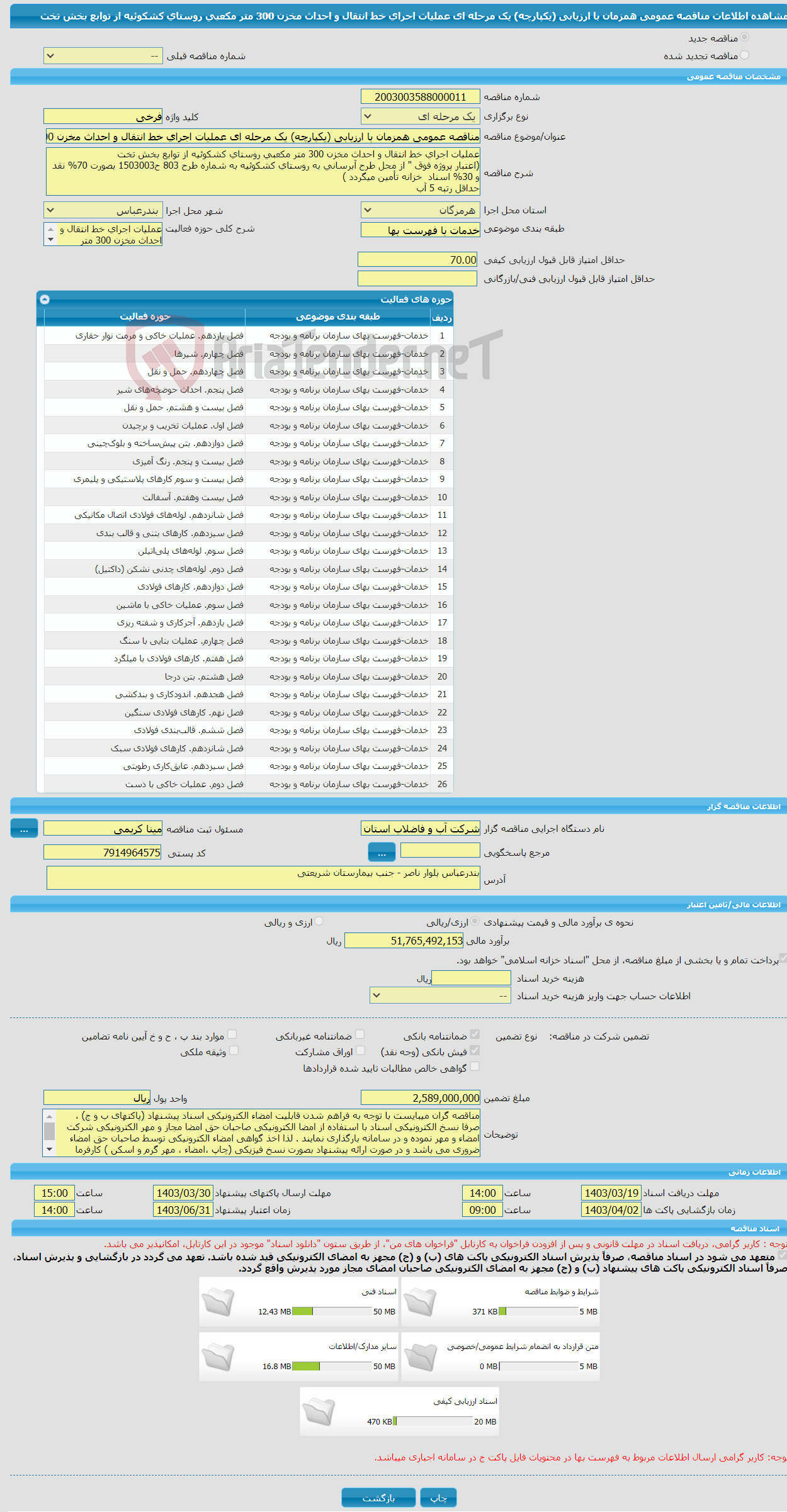 تصویر کوچک آگهی مناقصه عمومی همزمان با ارزیابی (یکپارچه) یک مرحله ای عملیات اجرای خط انتقال و احداث مخزن 300 متر مکعبی روستای کشکوئیه از توابع بخش تخت 
