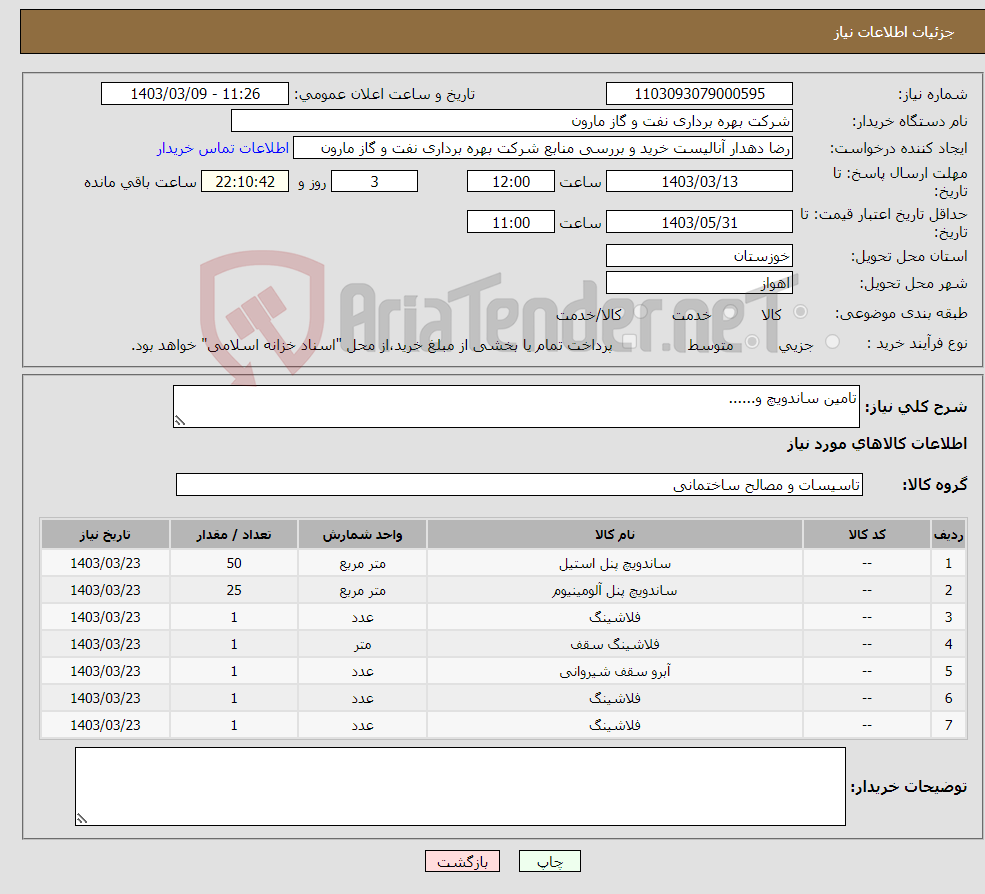 تصویر کوچک آگهی نیاز انتخاب تامین کننده-تامین ساندویچ و......