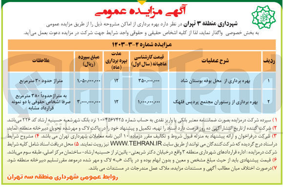 تصویر کوچک آگهی بهره برداری از بوفه و رستوران