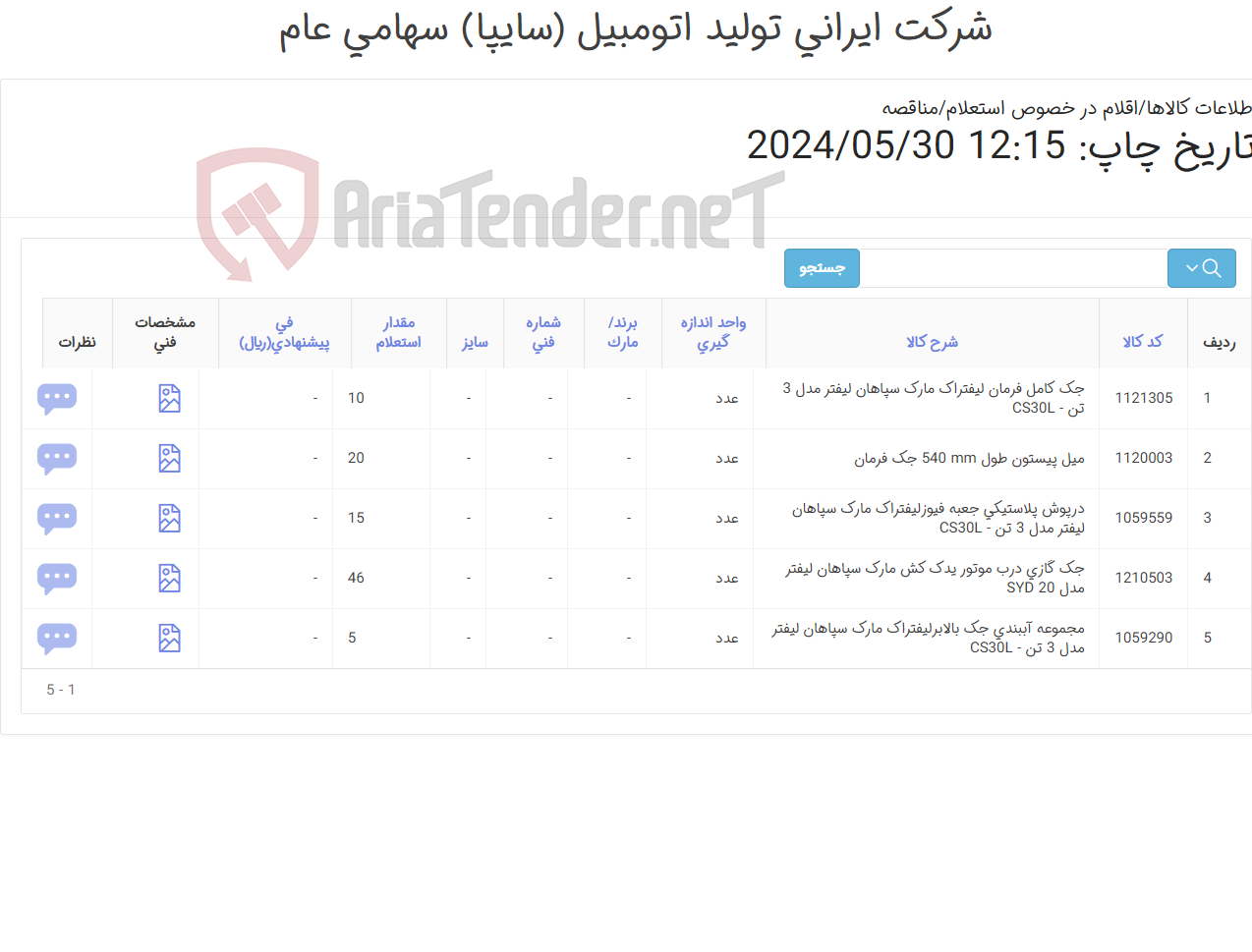 تصویر کوچک آگهی 5 قلم لوازم یدکی لیفتراک سپاهان( مجموعه آببندی - میل پیستون - جک فرمان)