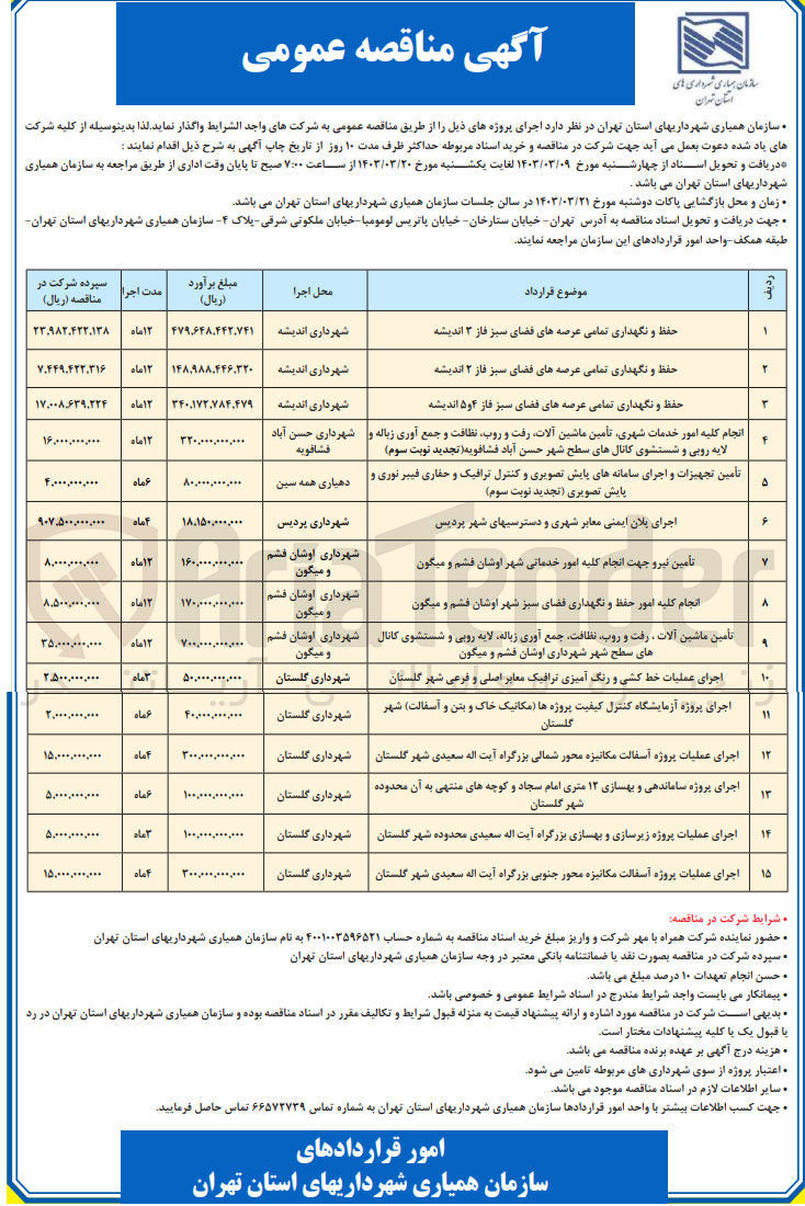 تصویر کوچک آگهی اجرای پروژه آزمایشگاه کنترل کیفیت پروژه ها (مکانیک خاک و بتن و آسفالت) 