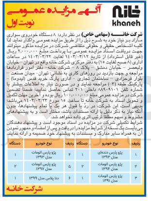 تصویر کوچک آگهی واگذاری 8 دستگاه خودروی سواری مازاد شامل پژو پارس دنده ای - پژو پارس اتومات - دنا پلاس