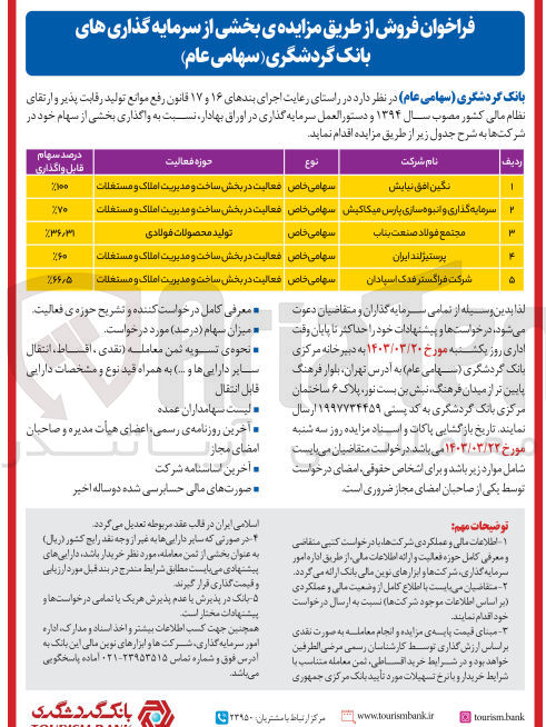 تصویر کوچک آگهی واگذاری سهام
