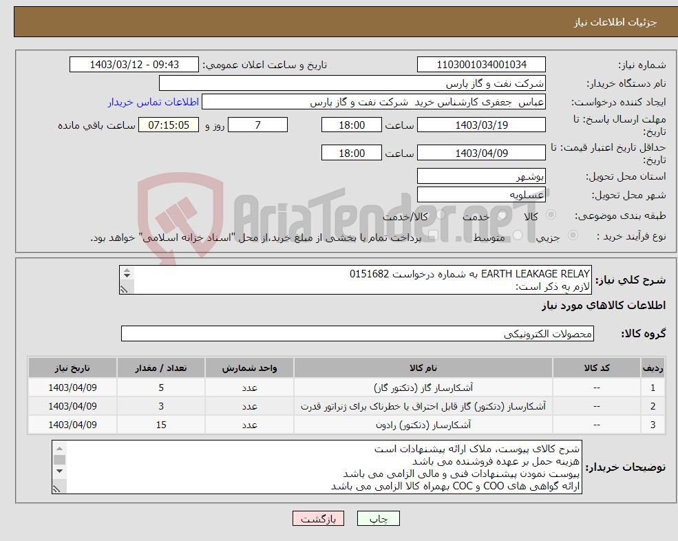 تصویر کوچک آگهی نیاز انتخاب تامین کننده-EARTH LEAKAGE RELAY به شماره درخواست 0151682 لازم به ذکر است: برای آیتم 1 کد F96YSD455XD3 برای آیتم3 کد: X48DSX025X10S مورد نیاز می باشد.