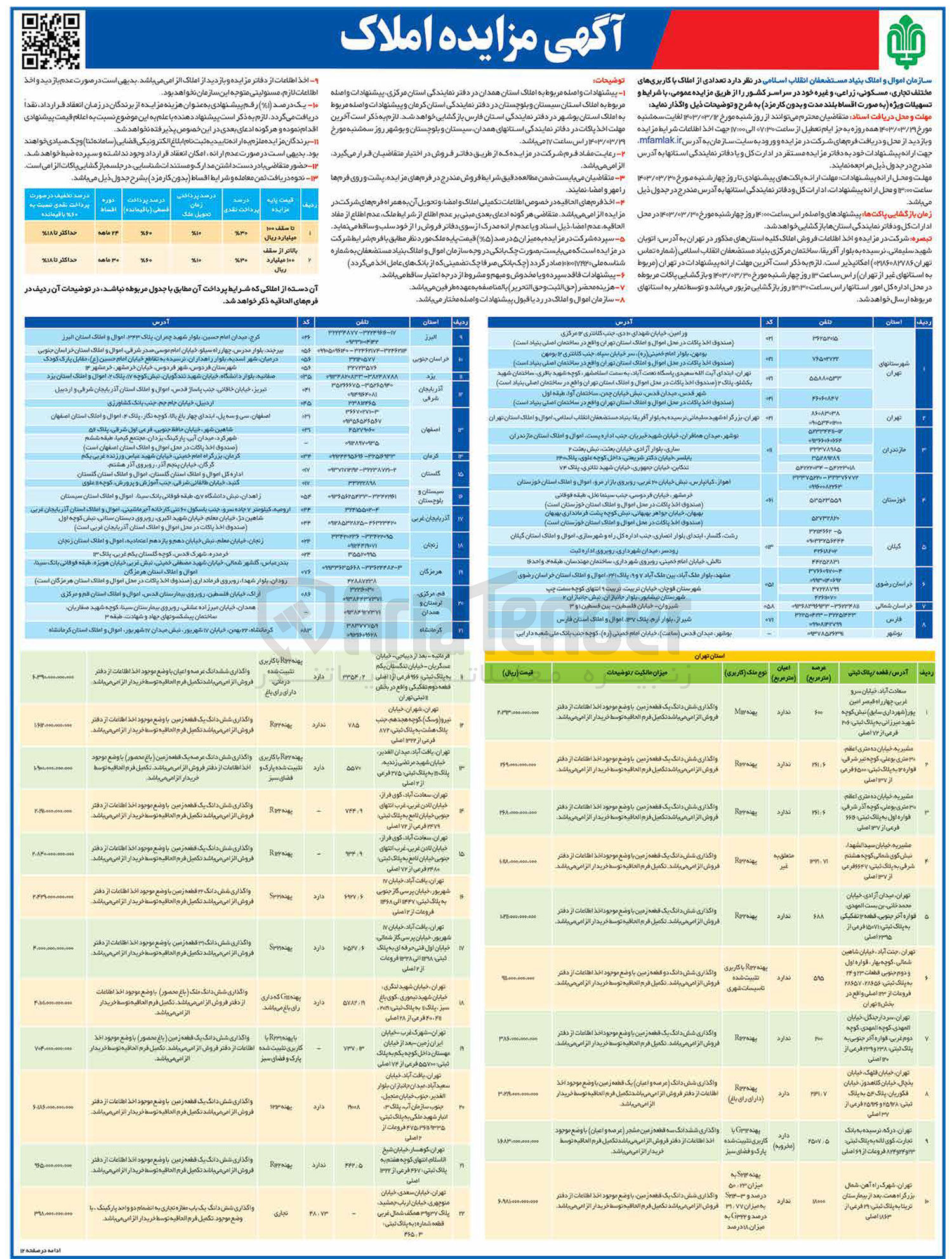 تصویر کوچک آگهی فروش املاک با کاربری های مختلف تجاری -مسکونی -زراعی و .... در شهرهای تهران-مازندران-خوزستان-گیلان-خراسان رضوی -شمالی -فارس -بوشهر-البرز-خراسا جنوبی -یزد-آذربایجان شرقی -آذربایجان غربی -اصفهان-کرمان -گلستان- سیستانو بلوچستان- زنجان-هرمزگان -قم-همدان-کرمانشاه