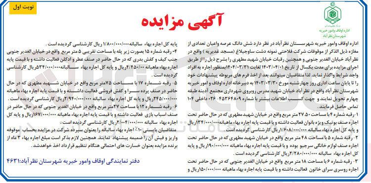 تصویر کوچک آگهی فروش ششدانگ عرصه و اعیان تعدادی از مغازه 