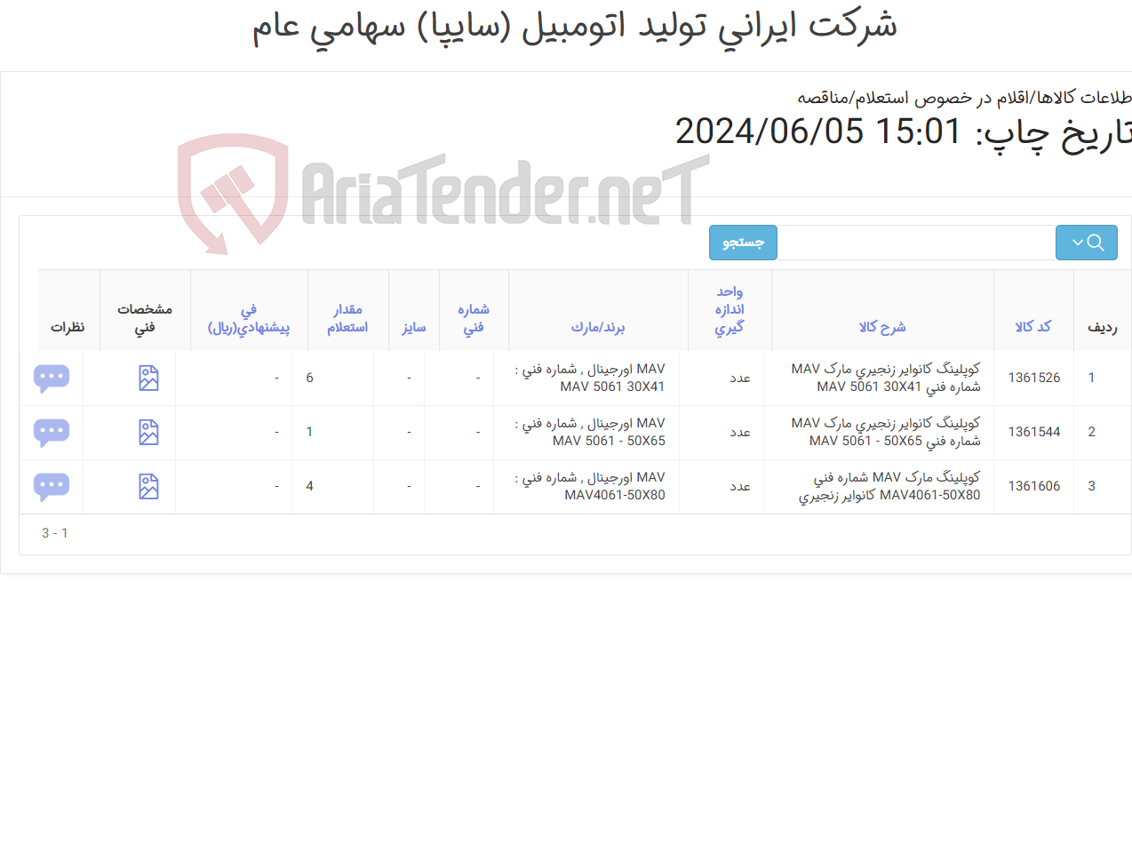 تصویر کوچک آگهی تامین سه ردیف کوپلینگ ‎های کانوایر زنجیری