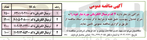تصویر کوچک آگهی خرید 4 کد ترمینال الکتریکی