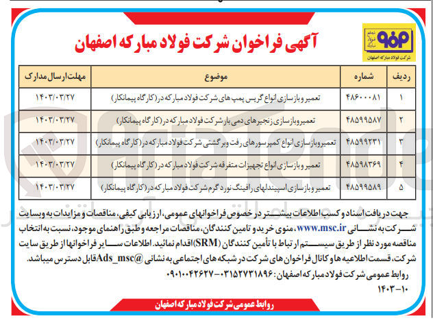 تصویر کوچک آگهی تعمیر و بازسازی اسپیندلهای رافینگ نورد گرم شرکت فولاد مبارکه در (کارگاه پیمانکار)
