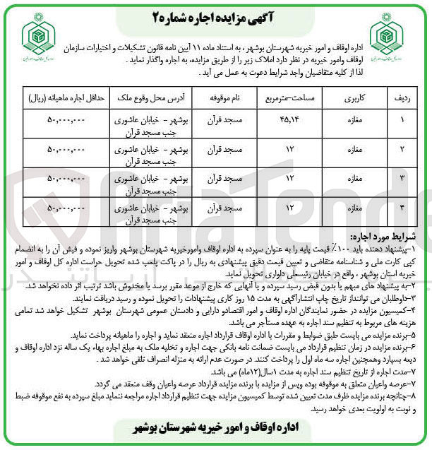 تصویر کوچک آگهی اجاره املاک در 4 ردیف با کاربری مغازه