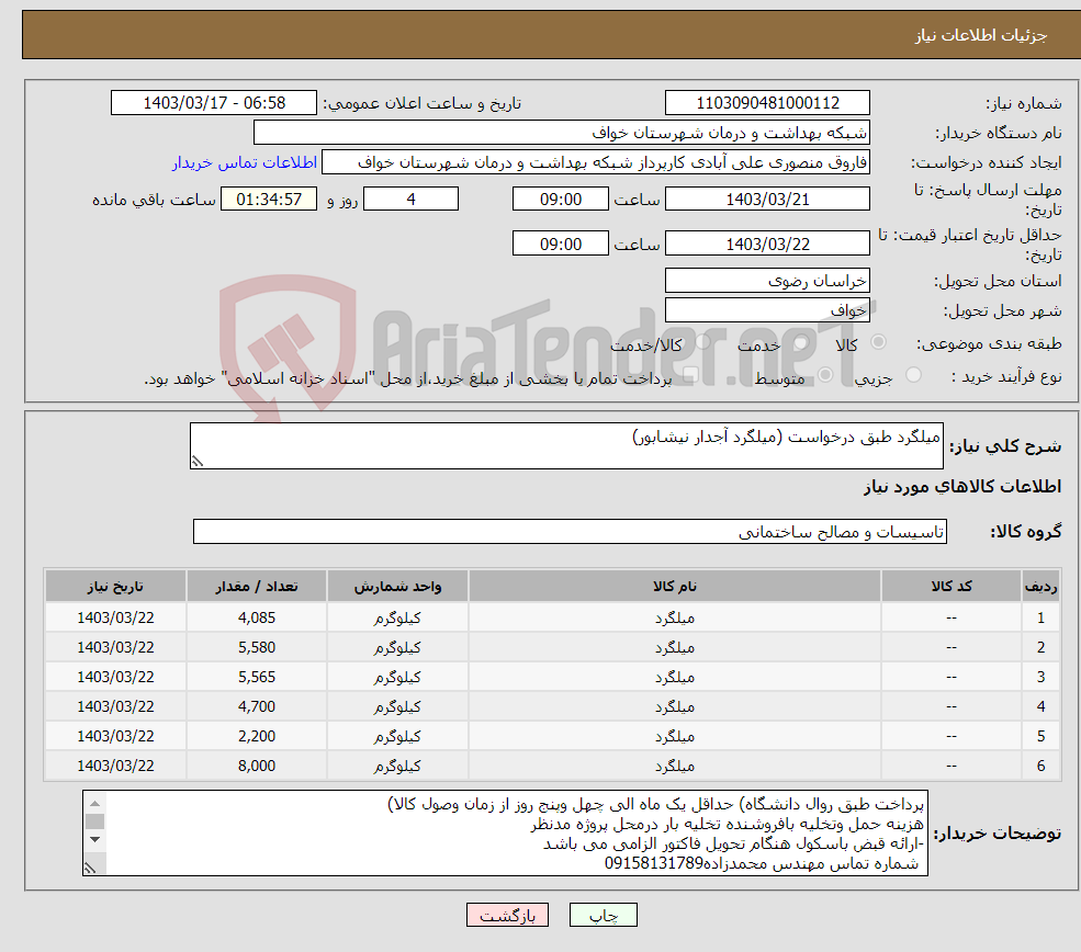 تصویر کوچک آگهی نیاز انتخاب تامین کننده-میلگرد طبق درخواست (میلگرد آجدار نیشابور)