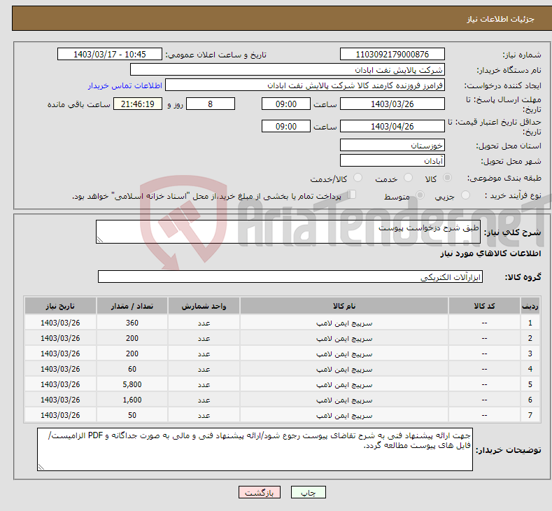 تصویر کوچک آگهی نیاز انتخاب تامین کننده-طبق شرح دزخواست پیوست