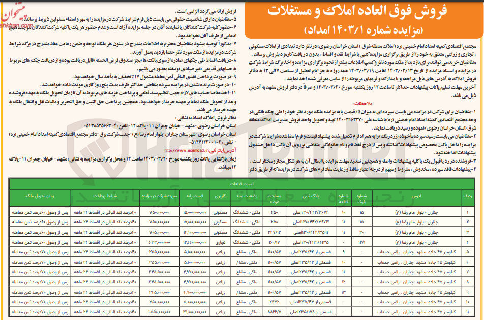 تصویر کوچک آگهی فروش فوق العاده املاک و مستغلات در 11 ردیف با کاربری مسکونی تجاری زراعی 