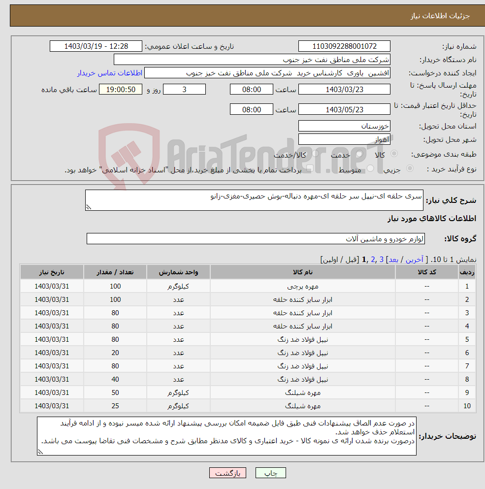تصویر کوچک آگهی نیاز انتخاب تامین کننده-سری حلقه ای-نیپل سر حلقه ای-مهره دنباله-بوش حصیری-مغزی-زانو