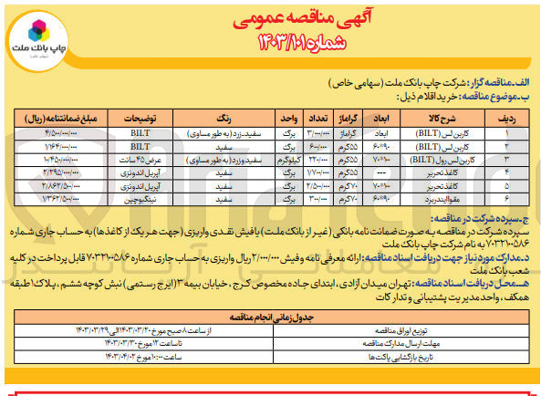 تصویر کوچک آگهی خرید کاغذ تحریر (70 گرم)