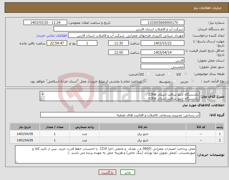 تصویر کوچک آگهی نیاز انتخاب تامین کننده-یکدستگاه تابلو سافت استاتر 22kw یکدستگاه تابلو سافت استاتر 62kw طبق مشخصات فنی پیوست
