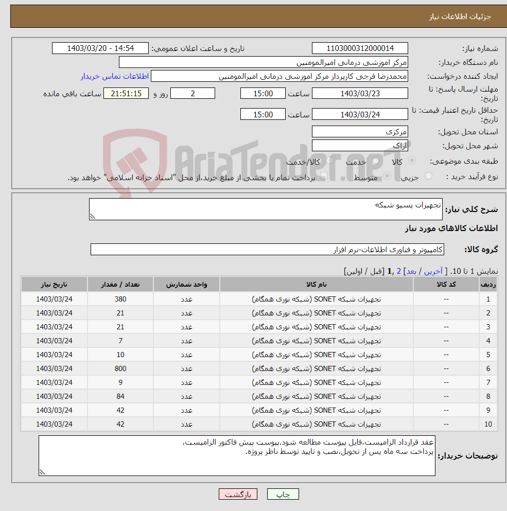 تصویر کوچک آگهی نیاز انتخاب تامین کننده-تجهیزات پسیو شبکه