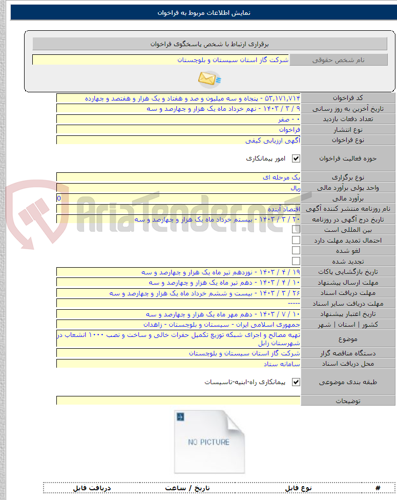 تصویر کوچک آگهی تهیه مصالح و اجرای شبکه توزیع تکمیل حفرات خالی و ساخت و نصب ۱۰۰۰ انشعاب در شهرستان زابل