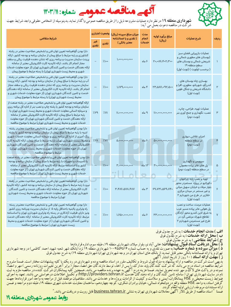 تصویر کوچک آگهی تهیه و نصب پایه چراغهای دکوراتیو در پروژه مستمر در محور بلوار میلاد و خیابان سهیل میانی و غیر مستمر در میدان مرکزی خلازیر در طرح من شهردارم 2
