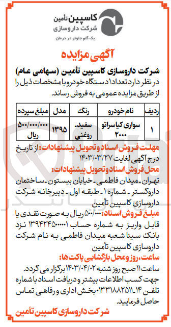 تصویر کوچک آگهی فروش تعداد 1 دستگاه خودرو سواری کیا سراتو 2000