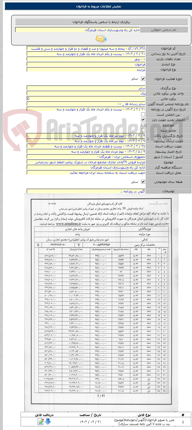 تصویر کوچک آگهی مزایده فروش ۳۹واحد تجاری مجتمع مرجان در شهرک پیامبر اعظم شهر بندرعباس