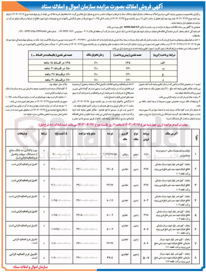 تصویر کوچک آگهی فروش املاک و مستغلات در 8 ردیف با کاربری زراعی و تجاری 