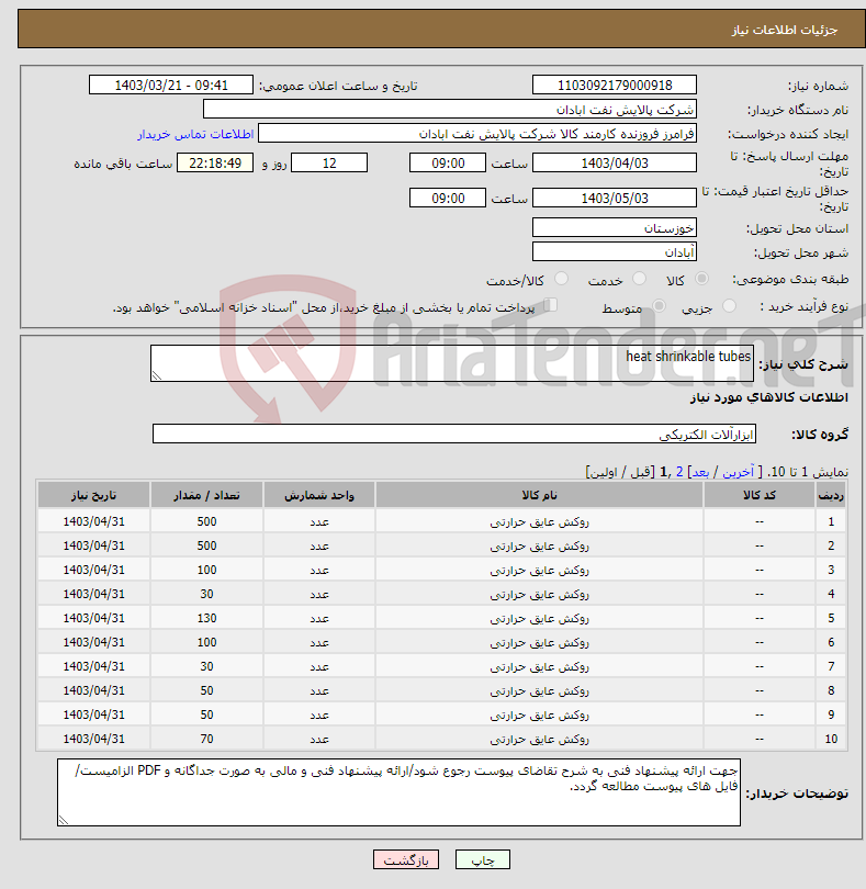 تصویر کوچک آگهی نیاز انتخاب تامین کننده-heat shrinkable tubes