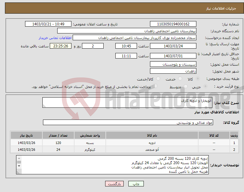 تصویر کوچک آگهی نیاز انتخاب تامین کننده-آلوبخارا و ادویه کاری