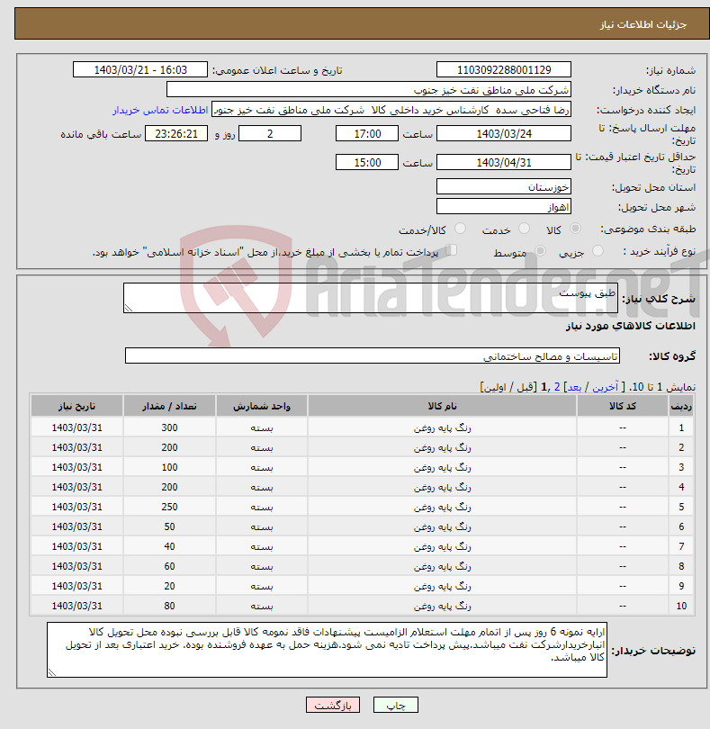 تصویر کوچک آگهی نیاز انتخاب تامین کننده-طبق پیوست