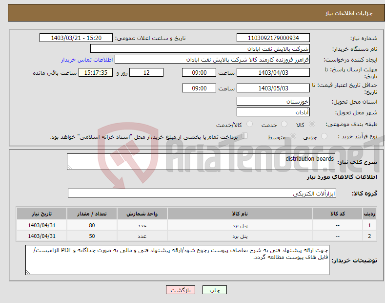 تصویر کوچک آگهی نیاز انتخاب تامین کننده-distribution boards