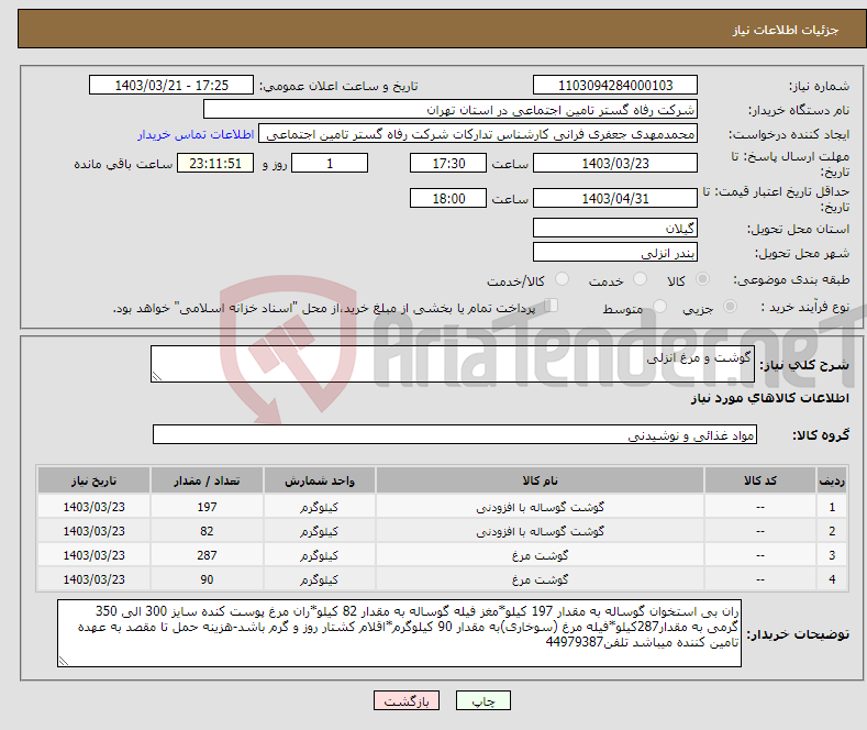 تصویر کوچک آگهی نیاز انتخاب تامین کننده-گوشت و مرغ انزلی