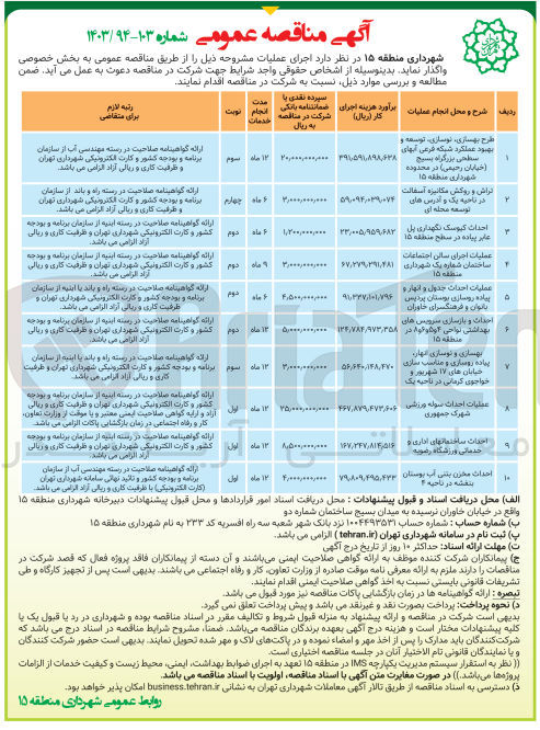 تصویر کوچک آگهی عملیات طرح بهسازی، نوسازی، توسعه و بهبود عملکرد شبکه فرعی بزرگراه بسیج (خیابان رحیمی) در شهرداری منطقه 15