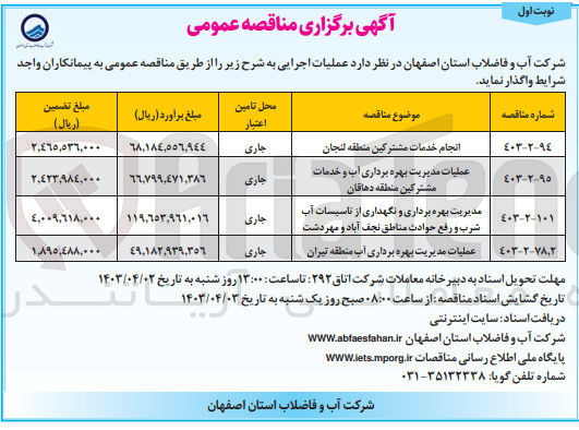 تصویر کوچک آگهی انجام خدمات مشترکین منطقه لنجان
