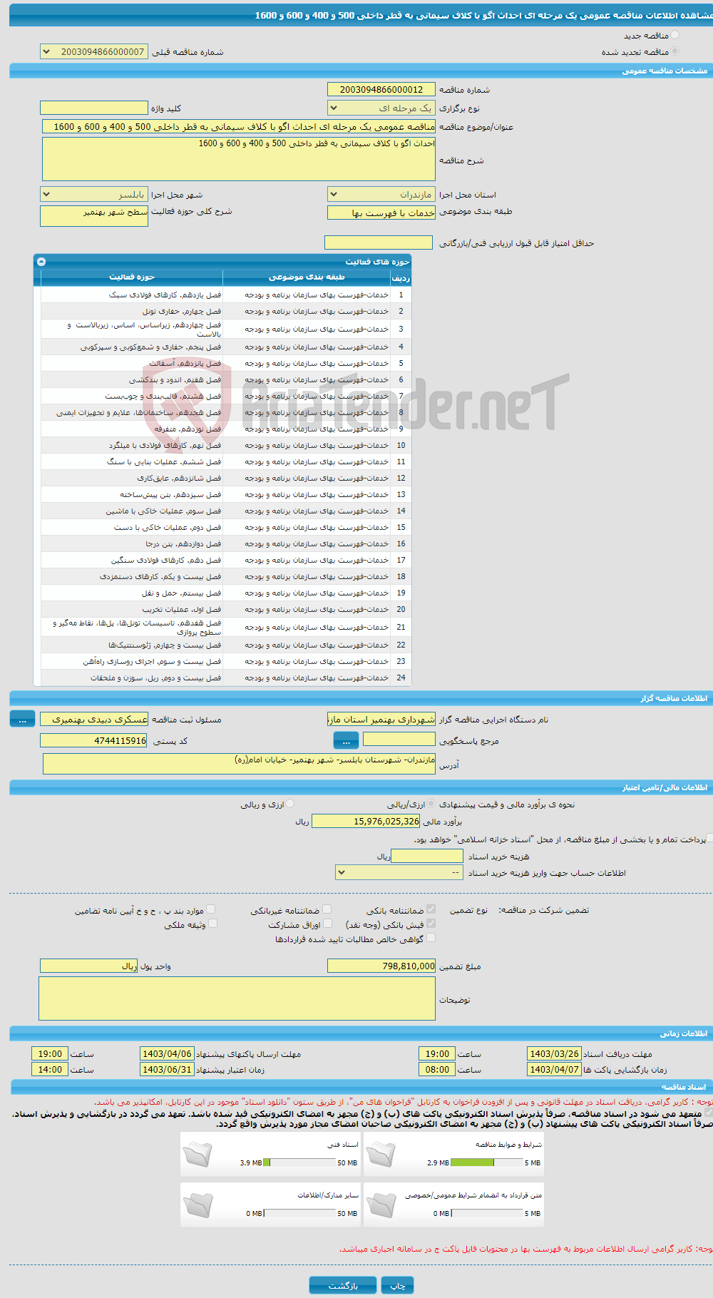 تصویر کوچک آگهی مناقصه عمومی یک مرحله ای احداث اگو با کلاف سیمانی به قطر داخلی 500 و 400 و 600 و 1600