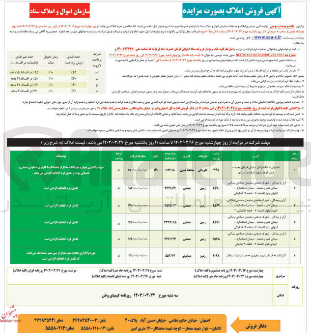 تصویر کوچک آگهی فروش املاک و مستغلات سازمان اموال و املاک ستاد در 6 ردیف با کاربری مختلط شهری-صنعتی - مسکونی