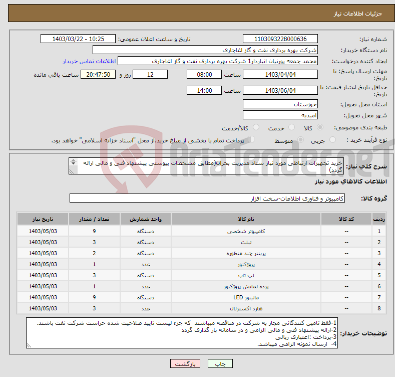 تصویر کوچک آگهی نیاز انتخاب تامین کننده-خرید تجهیزات ارتباطی مورد نیاز ستاد مدیریت بحران(مطابق مشخصات پیوستی پیشنهاد فنی و مالی ارائه گردد) ایران کد استفاده شده مشابه میباشد.