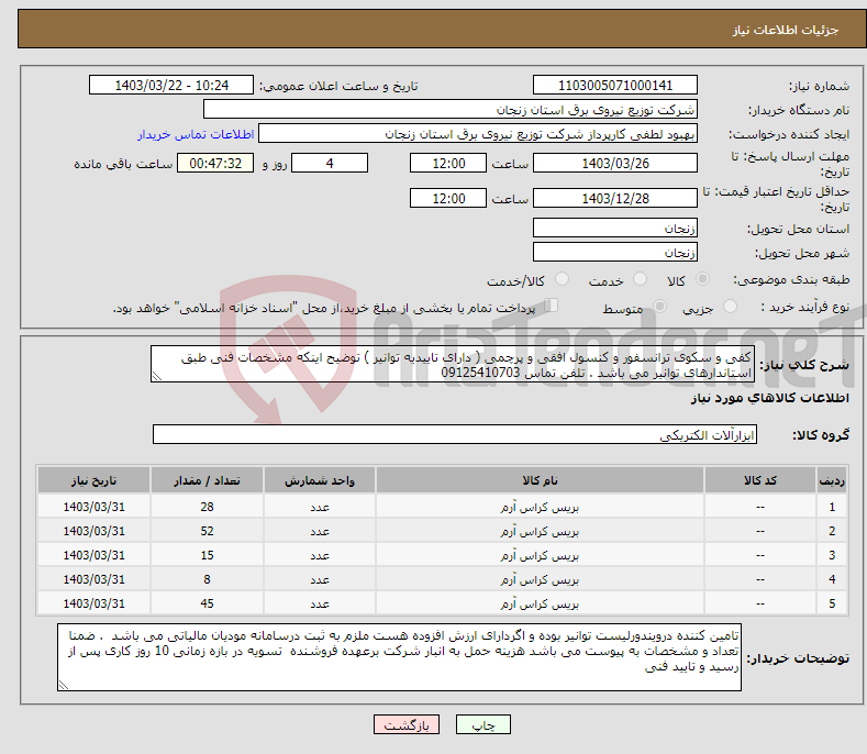 تصویر کوچک آگهی نیاز انتخاب تامین کننده-کفی و سکوی ترانسفور و کنسول افقی و پرچمی ( دارای تاییدیه توانیر ) توضیح اینکه مشخصات فنی طبق استاندارهای توانیر می باشد . تلفن تماس 09125410703