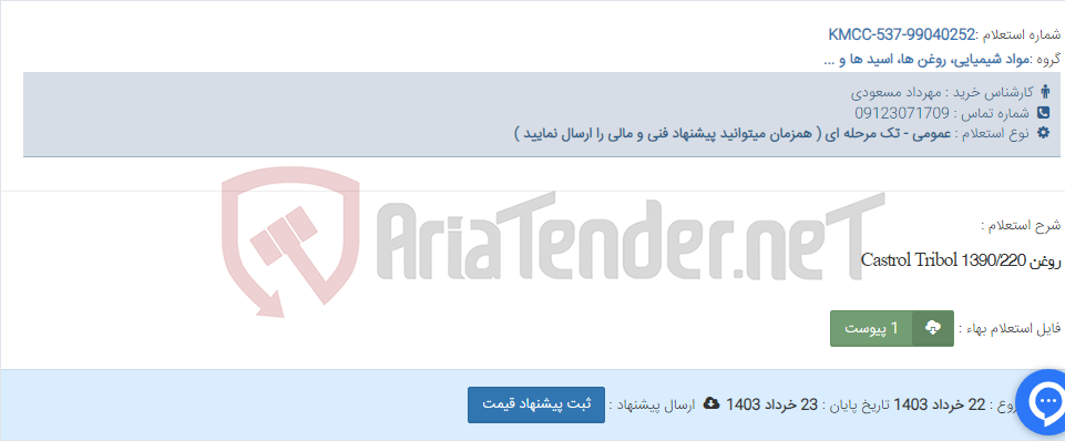 تصویر کوچک آگهی روغن Castrol Tribol 1390/220
