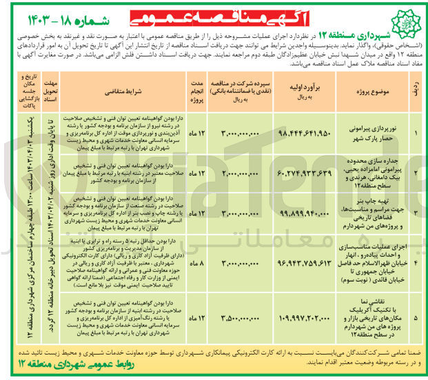 تصویر کوچک آگهی اجرای عملیات مناسب سازی و احداث پیاده رو، انهار خیابان 