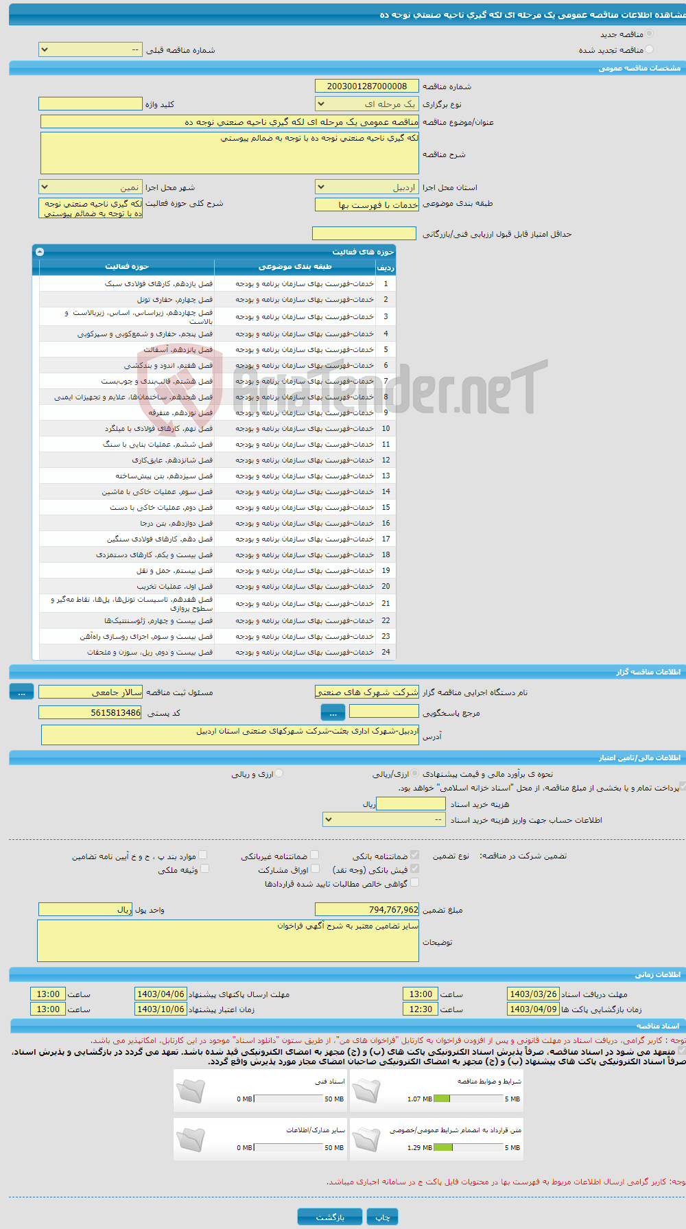 تصویر کوچک آگهی مناقصه عمومی یک مرحله ای لکه گیری ناحیه صنعتی نوجه ده 