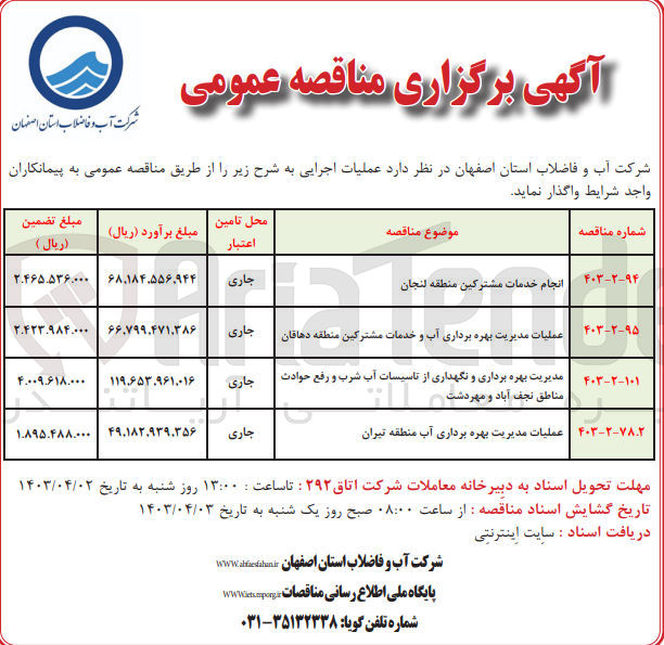تصویر کوچک آگهی انجام خدمات مشترکین منطقه لنجان
