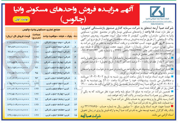 تصویر کوچک آگهی فروش تعداد 15 واحد از واحد های مسکونی نوساز 