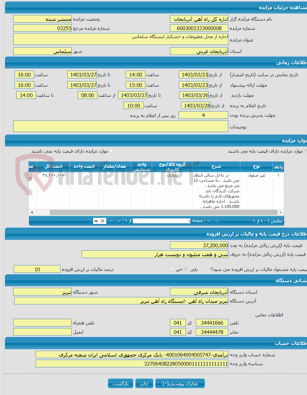 تصویر کوچک آگهی اجاره از محل مطبوعات و خشکبار ایستگاه سلماس