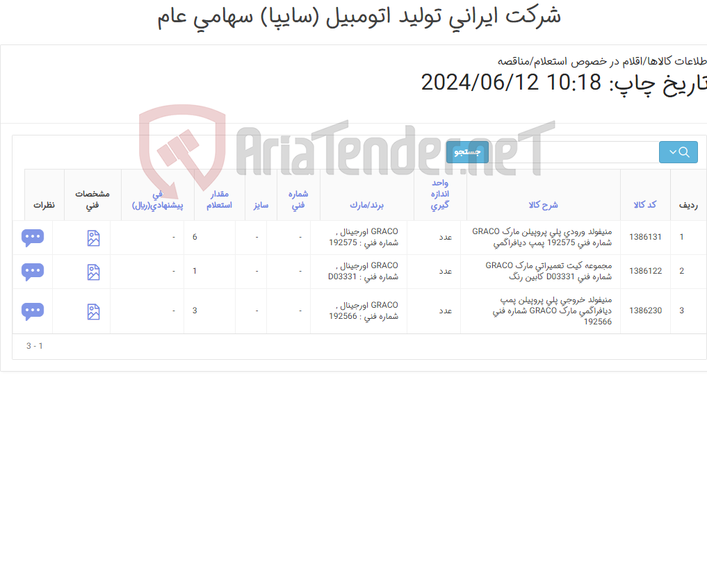 تصویر کوچک آگهی تامین یک ردیف مجموعه ‎کیت تعمیراتی , منیفولد و ...