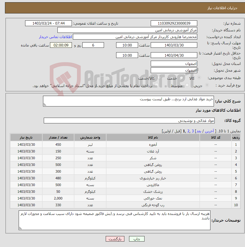 تصویر کوچک آگهی نیاز انتخاب تامین کننده-خرید مواد غذایی ارد برنج... طبق لیست پیوست