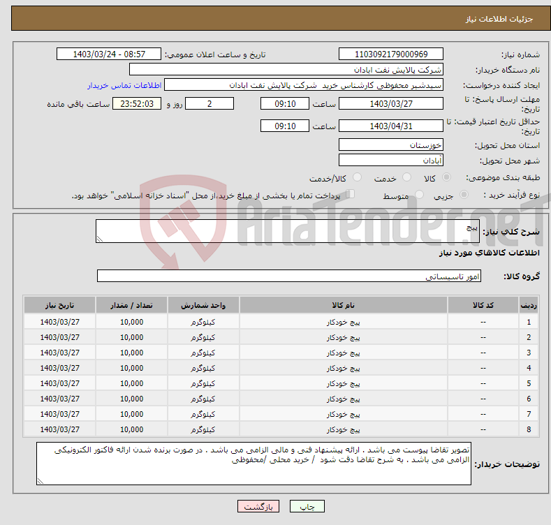 تصویر کوچک آگهی نیاز انتخاب تامین کننده-پیچ