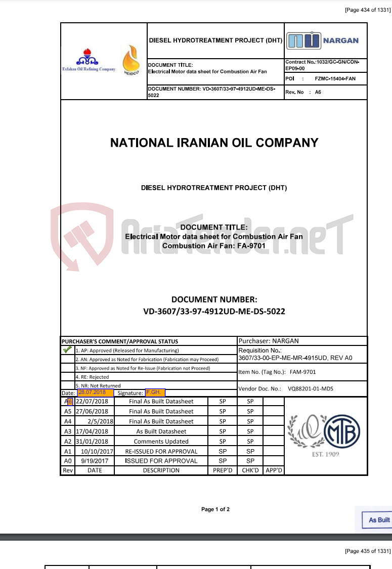 تصویر کوچک آگهی electrical motor data sheet for combustion air fan