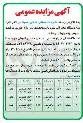 تصویر کوچک آگهی فروش سه دستگاه لیفتراک (هیوندا 3 تن دوگانه بنزین و گاز)