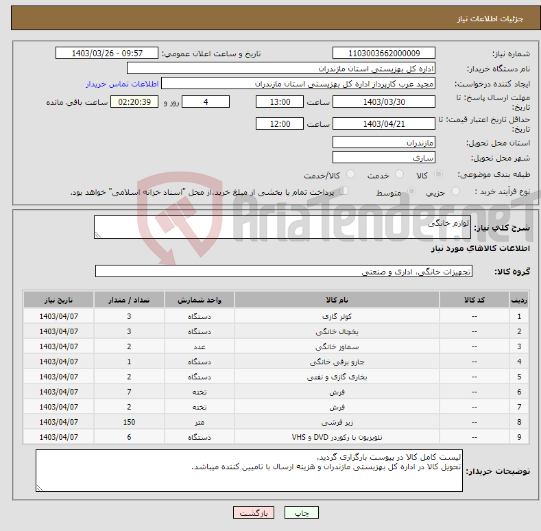 تصویر کوچک آگهی نیاز انتخاب تامین کننده-لوازم خانگی